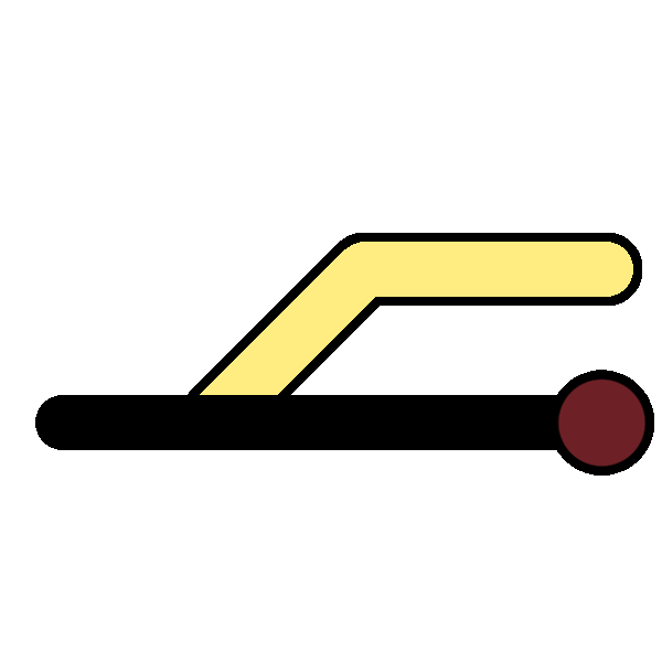  A straight black line leading to a red dot, with a bright yellow line branching off.